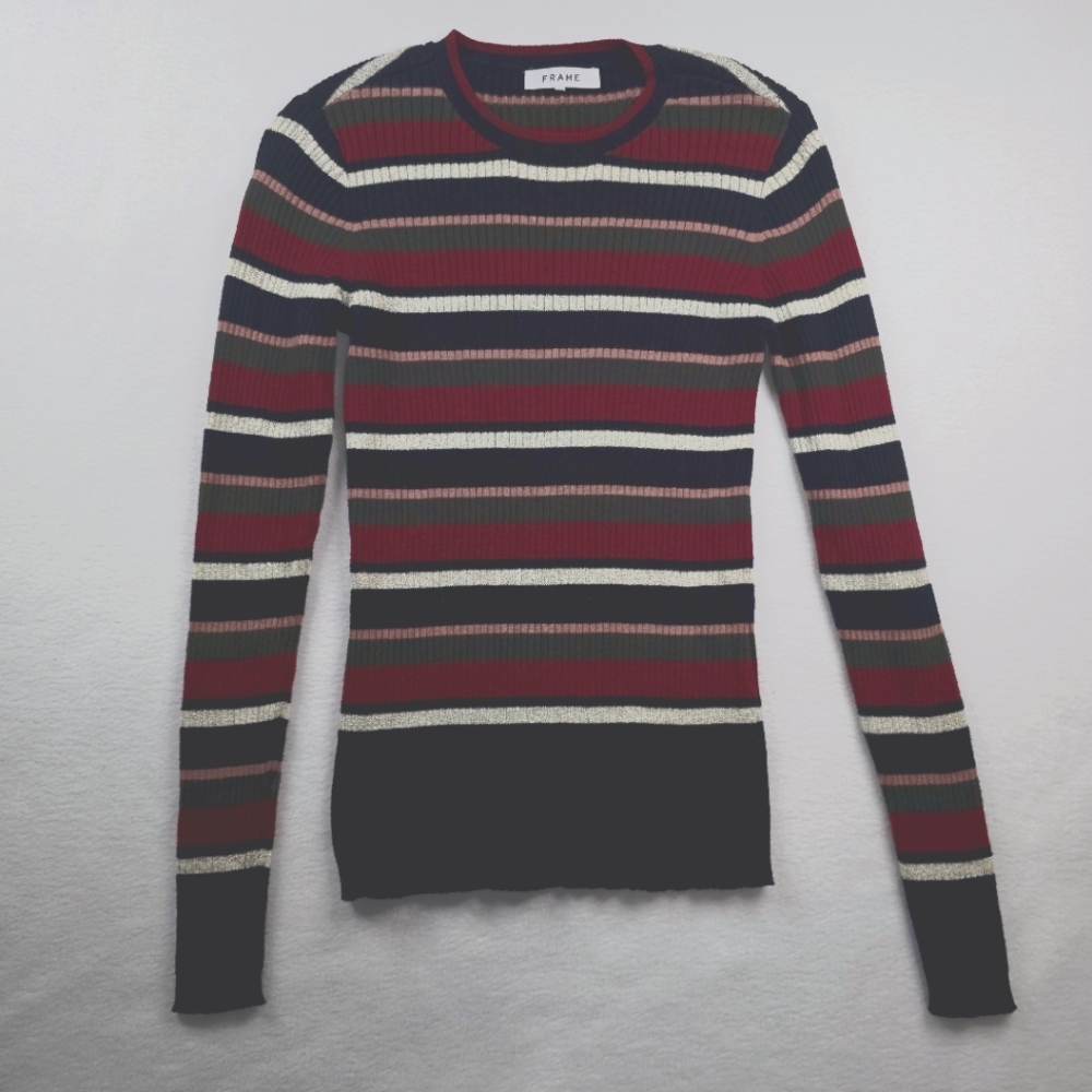 FRAME Striped Ribbed Top No Size Tag *see Measurements